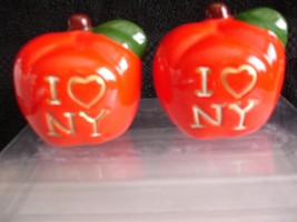 I Love N. Y. Red Apple Ceramic  Salt/Pepper Shakers - $12.46