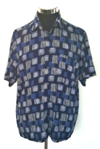 Farah Shirt Mens Size Medium Blue and Gray Geometric Short Sleeves Casual Rayon - £12.62 GBP