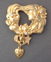 Kirks Folly Art Nouveau Style Flowing Hair Lady Brooch Detachable Charm ... - £23.59 GBP