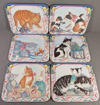 Cat Coasters By Jason 6 Cork Backed 4.5&quot; Original Box 1989 New Zealand VINTAGE. - £20.59 GBP