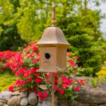 Large Copper Color Metal Birdhouse on Multi-Pronged Garden Stake (Budape... - £94.32 GBP