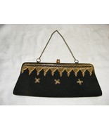 Vintage Black Silk Clutch Purse Hand Stitched Gold Cord - €30,63 EUR
