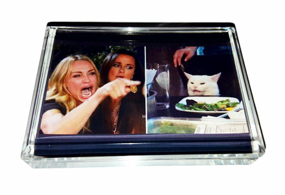 Woman Karen Yelling At Smudge Cat Meme Acrylic Executive Display Paperwe... - $14.39