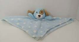 Plush puppy dog blue white polka dots security blanket tan ears eye patch brown  - £21.30 GBP