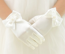 Flower Baby Toddler Girl&#39;s Stretch Satin Dress Bow Tie Gloves - $6.99