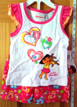 Dora The Explorer 18M Baby Clothes Infant Girl Pink Flower Short White Shirt Set - £12.90 GBP