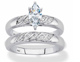 Marquise Cut Cz Bridal 2 Ring Set Platinum Sterling Silver 6 7 8 9 10 - £162.38 GBP