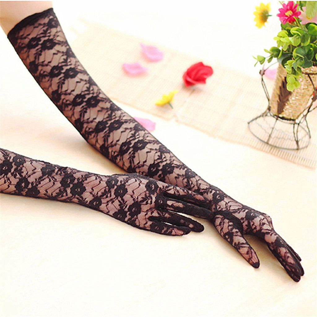 Women Lady's Bride Wedding Long Elegant Lace Evening Gloves