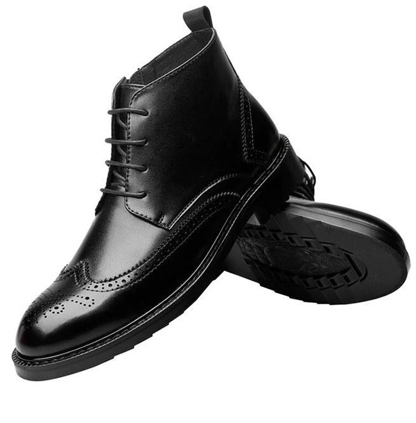 Men's Brogue Pointed Toe Lace Up Bullock Zip Lock Chelsea Boots