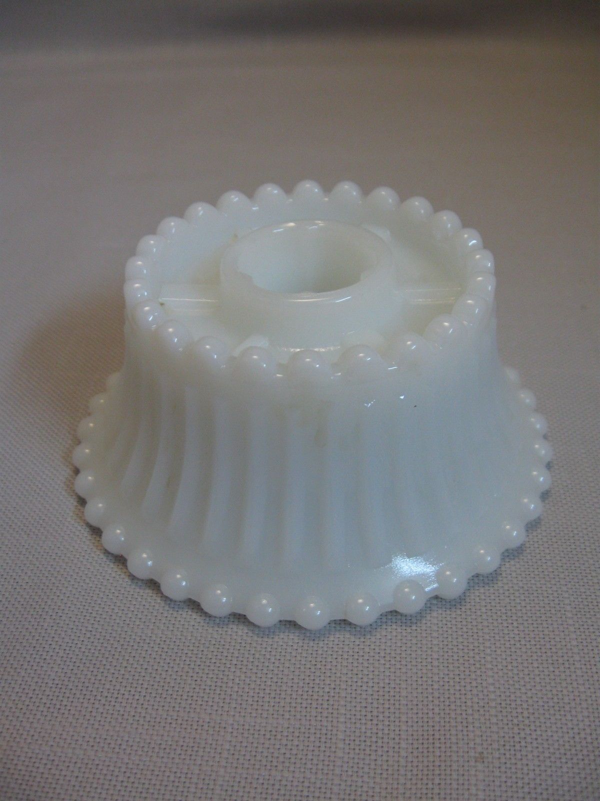 Milk Glass Candle Stick Holder Hurricane Breaded Base Rib Design Indiana Glass  - $10.00