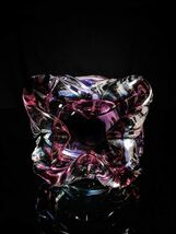heavy rose colored glass ashtray with four slots  Measures 7 " x 7" x 3" image 7