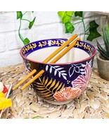 Ebros Pack Of 2 Leaves &amp; Flowers Ramen Noodles Soup Bowl W/ Bamboo Chops... - $39.77 CAD