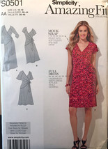 Simplicity S0501 Mock Wrap Flare Dress,Slim,Curvy Fit,Cup Sizes B-C-D  2... - $5.00