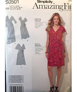 Simplicity S0501 Mock Wrap Flare Dress,Slim,Curvy Fit,Cup Sizes B-C-D  2... - $6.89 CAD