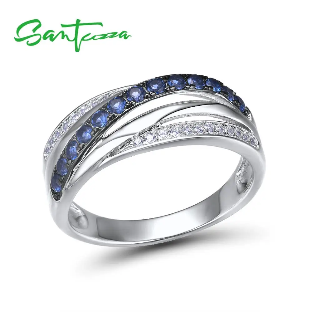 SANTUZZA Silver Rings For Women Pure 925  Silver Blue White  Wedding Engagement  - £45.26 GBP