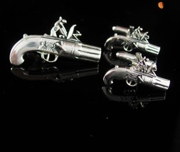 Dueling Pistol Cufflinks Antique Victorian style Gun Tie Clip Men&#39;s Cuff... - £167.86 GBP