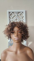 Kinky Curly Short Wigs for Black Women Human Hair Chocolate Brown Mix Medium Aub - £31.13 GBP