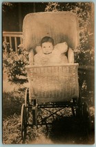 RPPC Adorable Baby in Pram Baby Buggy 1910s Cyko Postcard H5 - £2.85 GBP