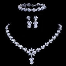 Emmaya Luxury Zircon Bridal Wedding Jewelry Sets Zirconia Necklace/ Earrings/ Br - £39.74 GBP