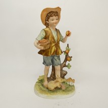 Vintage Lefton Boy With Apple Basket Figurine Kw 7453 6 3/4&quot; Tall Japan WWKD6 - £9.58 GBP