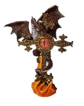 Dragon Wrapped around Cross with Dragon&#39;s Eye Figurine Statue 10&quot; - $29.02