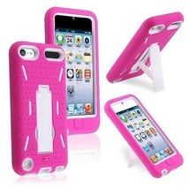 Ipod Touch 5 6 Gen - Hard &amp; Soft Rubber Hybrid Case Cover Pink White Kic... - £12.82 GBP