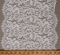 Double-Edge Scallop Floral &amp; Leaf Off-White Lace Trim Fabric by Yard M407.09 - £3.17 GBP