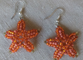 Beaded Star Fish Earrings Orange Handmade Womens/Gift/Birthday/Seashore/Bling - £12.67 GBP
