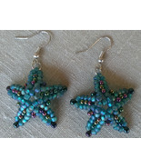 Beaded Star Fish Earrings Turquoise Handmade - $225.88 MXN