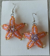 Beaded Star Fish Earrings Orange, Pink and Lavender Handmade - £12.67 GBP