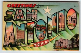 Greetings From San Antonio Texas Large Letter City Linen Postcard Metropolitan - £6.77 GBP