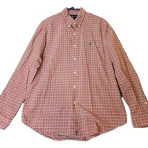 Ralph Lauren Oxford Custom Fit Shirt Mens L Salmon Pink Green Plaid Butt... - $21.73