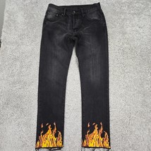 MNML Jeans Mens 31x31 Black Straight Flames Raw Hem Cotton Denim Punk Rock - $29.65