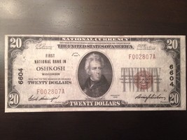 Reproduction $20 National Bank Note 1929,1st National Bank In Oshkosh, W... - $3.99