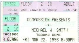 Vintage Michael W.Smith Konzert Ticket Stumpf März 22 1996 TACOMA Washington - £35.33 GBP