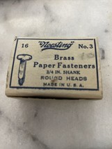 Vintage Noesting Brass Paper Fasteners 100 Count Box No 3 Round Head 1&quot; ... - £4.70 GBP