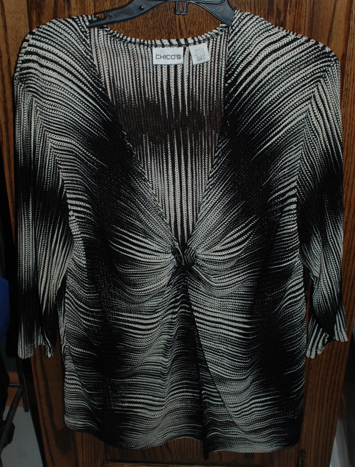 Size 3 L/XL WORN ONCE Women&#39;s Chico&#39;s Black &amp; White Open Weave Cover-Up Top - $30.00