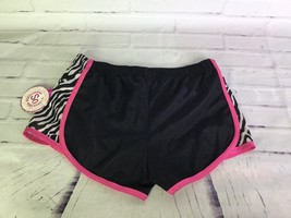 SO Girls Size 7-8 Athletic Gym Nylon Shorts Black Zebra Print With Mesh Insert - $11.77