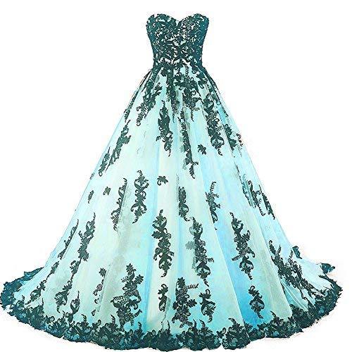 Plus Size Gothic Black Lace Ball Gown Long Prom Dress Wedding Gowns Mint Blue US