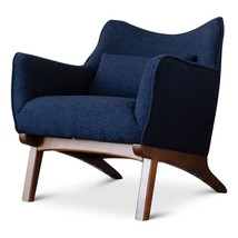 Pemberly Row Mid-Century Boucle Fabric/Wood Tight Back Armchair in Blue - £654.24 GBP
