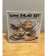 Vintage 15 Piece Amber Plastic Salad Set 1960s Bowls Tossers Forks Spoon... - $548.91 MXN
