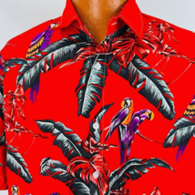 Hawaiian Aloha Shirt 2 XL Red Palm Parrots Flowers Leaves Floral - £31.59 GBP