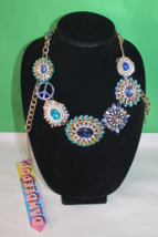 Vintage Jeweled Gemstone And Rhinestone Bib Necklace Costume Jewelry - £31.81 GBP