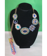 Vintage Jeweled Gemstone And Rhinestone Bib Necklace Costume Jewelry - £31.55 GBP