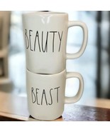 Pair Of 2 Rae Dunn Beauty And Beast White Coffee Mugs With Large Black L... - £18.28 GBP
