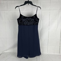 Rhapsody LTD Women&#39;s Size 8 Navy Blue Spaghetti Strap Dress Velvet Glitter - £17.53 GBP