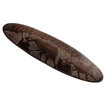 Antique Hand-Carved African Wooden Tray with Rhinoceros and Savanna Deco... - $190.07