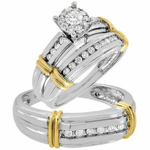 2.54CT Natural Moissanite His Her Trio Ring Set 14K White-Yellow Gold Plated - £131.61 GBP