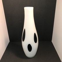 Vintage Vase Milky White with Black Circles Hand Blown Art Glass Contemp... - $32.66
