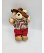 VINTAGE furskins bear plush with hat plaid and red S53 - $12.83 CAD